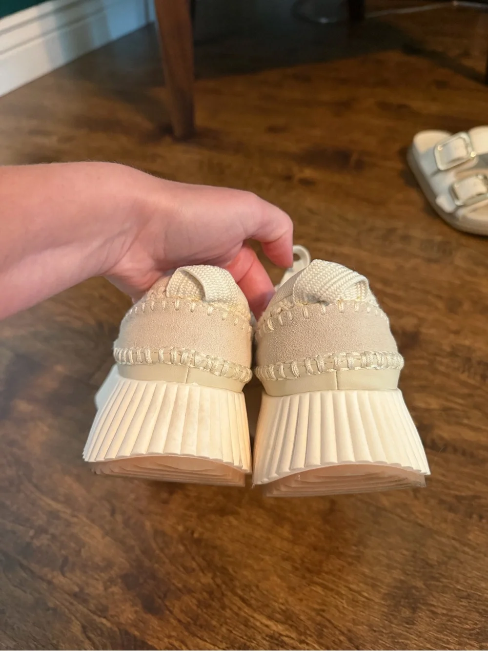 Dolce Vita Beige Knit Platform Lace-Up Sneakers